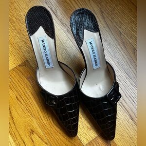 Manolo Blahnik Brown Croc-Patterned Heels